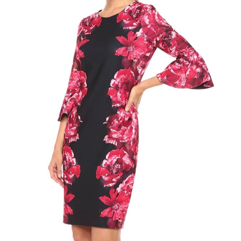 NWT Calvin Klein Printed Bell Sleeve Dress Size 10